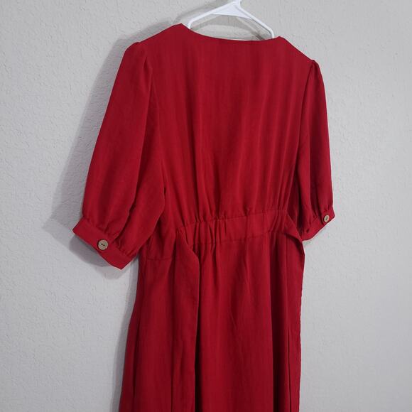 Love Kuza Dress Womens Small Red Midi Below Knee Cotton Linen Summer Office - Picture 14 of 15